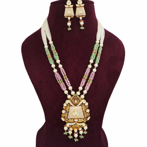Gold Classy Colourful Moti Necklace Set For W
