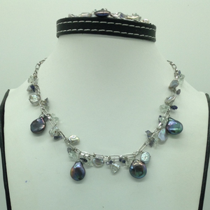 Freshwater grey pearls and aquamarine silve