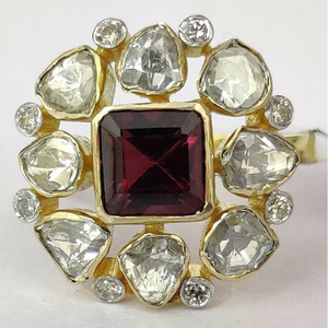 14k gold garnet diamond fusion ring