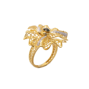 22k yellow gold red garnate floral ring