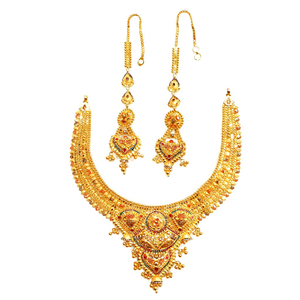 22k Gold Rajwadi Choker  Necklace Set MGA - G