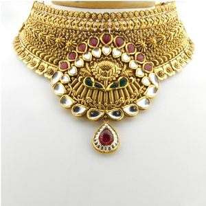 22KT Gold Antique Bridal Necklace Set RHJ-338