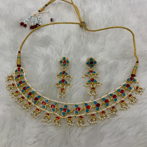 Imitation Colorful Stone Necklace With Earrin