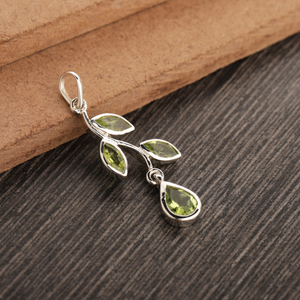 Natural Peridot Pendant, Sterling Silver Gree