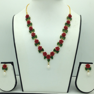 Coral Flower and Jade Leaves Necklace Set JN