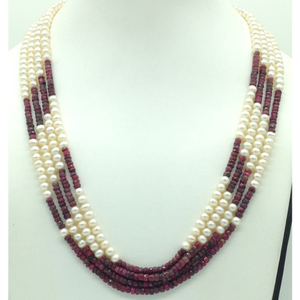 white flat pearls with red ruby4 layers nec