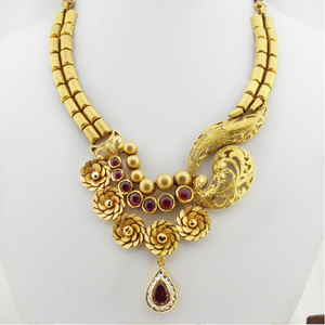 22kt gold antique bridal necklace set rhj-337