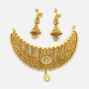 22K Gold Antique Wedding Choker Necklace Set 