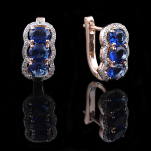 18kt designer diamond blue stone bali earring