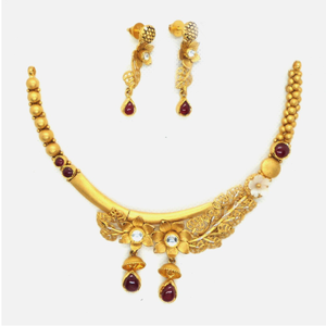 916 Gold Antique Bridal Necklace Set RHJ - 49