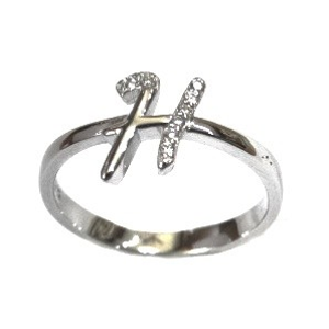 925 Sterling Silver Alphabet (Letter H) Ring 