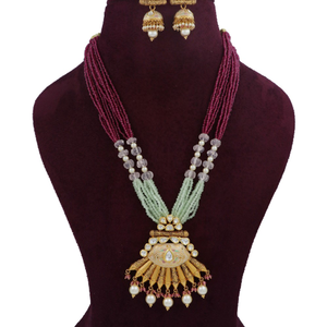 Gold Flair Colourful Moti Necklace Set For Wo