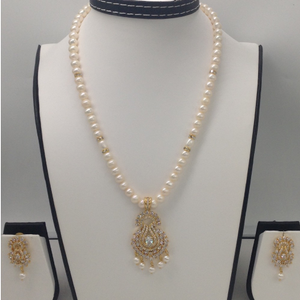 White cz pendent set with round pearls mala 