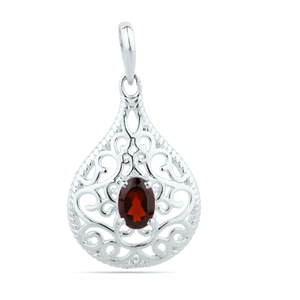 Natural Garnet Pendant - Garnet Sterling silv