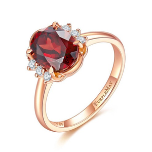 18K Gold Oval Cut Garnet Engagement Ring