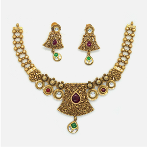 22KT Gold Antique Wedding Necklace Set RHJ-49