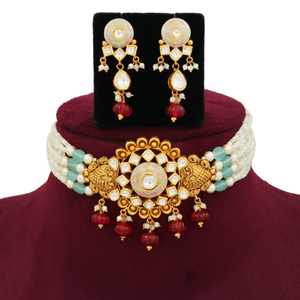 916 gold elite colourful moti necklace set aj