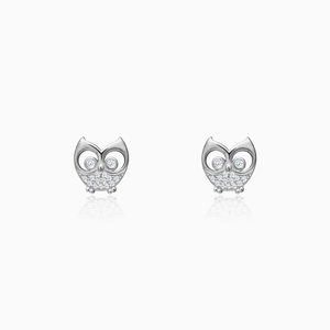 Silver sparkling owl earrings
