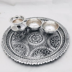 925 pure silver antique pooja thali set po-26