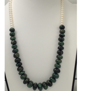 Freshwater white flat pearls with green emera