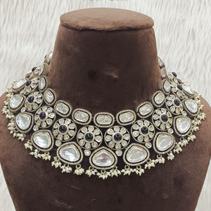 Designer 92.5% Pure Silver Polki Kundan Neckl