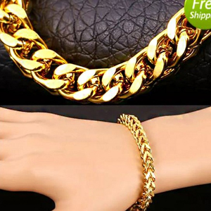 18 Kt Solid Yellow Gold Curb Link Men's Brace