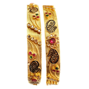 22k Gold Antique Checkers Diamond Flower Kada