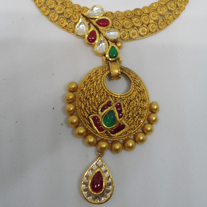 916 Gold Antique Kundan Bridal Necklace Set R