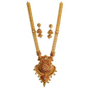 22k Gold Rajwadi Designer Long Necklace Set M