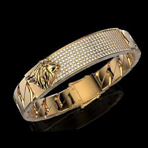 18Kt Yellow Gold Lion Cubic Zirconia Men's Br