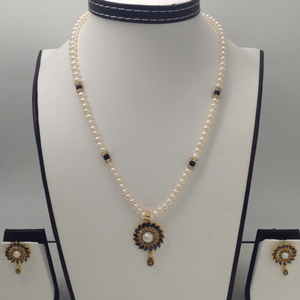 Black cz pendent set with flat pearls mala j