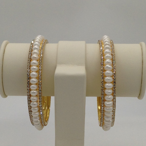 White Flat Pearls and CZ Bangles JBG0059