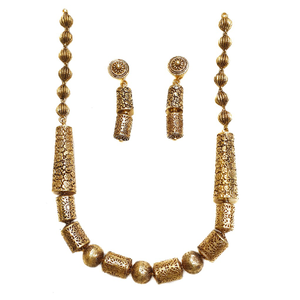 22k Gold Rajwadi Mala Necklace With Earrings 