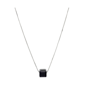 Black Cube Necklace In 925 Sterling Silver MG