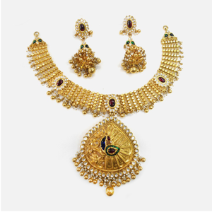 916 Gold Designer Bridal Necklace Set RHJ-000