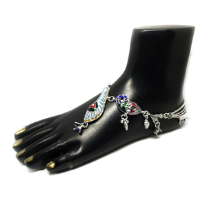 Peacock Shaped Meenakari Designer Silver Paya