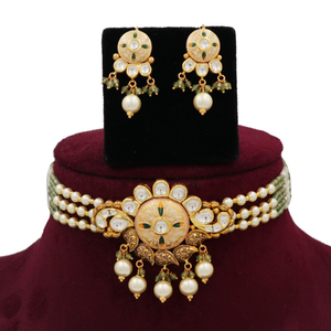 Gold attractive floral colourful moti necklac