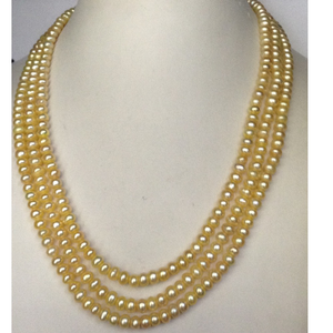 Freshwater Golden Flat Pearls Necklace 3 Laye