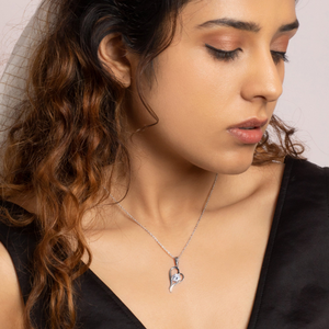 Silver Zircon Curl Heart Necklace with Link C