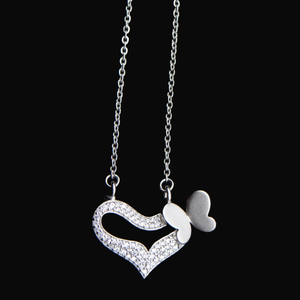 silver 925 heart with butterfly with link cha