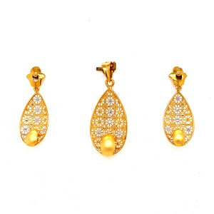 22k gold turkish wavy dome pendant set