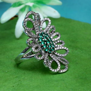 925 silver designer green stone ring for wome
