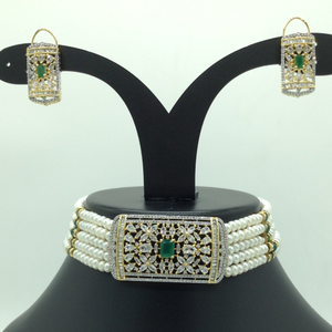 White and green cz choker set with 5 line f