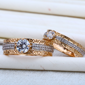 Rose Gold 18K Solitaire Couple Engagement Rin