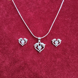 925 silver fish design chain pendant set