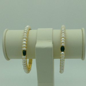 White Flat Pearls And Green Semi Bangles JBG0