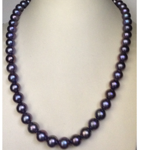 Freshwater bluish grey round pearls mala JPM0