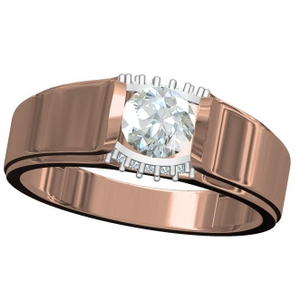 18kt cz rose gold solitaire diamond gents rin