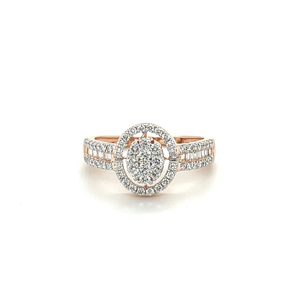14k Rose Gold and Diamond Halo Engagement Rin