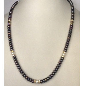 Freshwater brown flat pearls strand with cz c